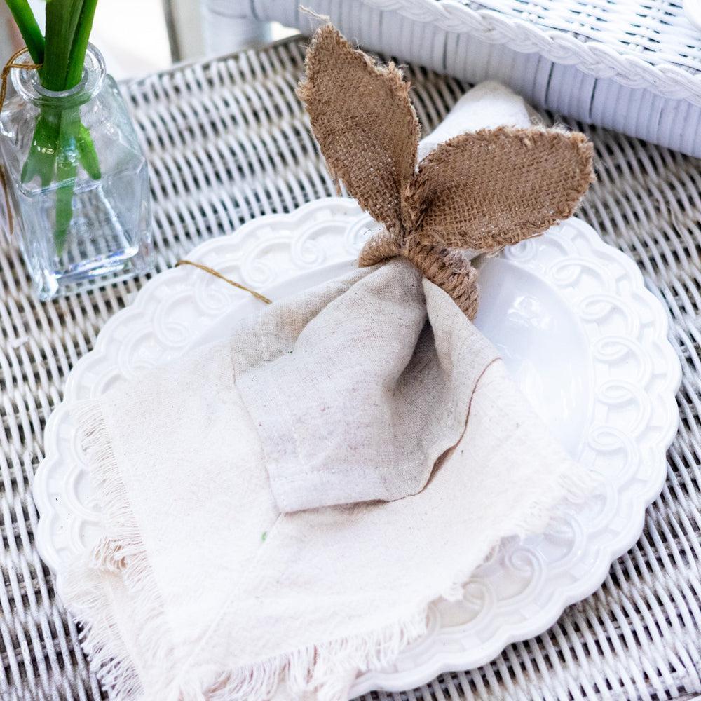 Vintage Burlap & Jute Bunny Ears Napkin Ring