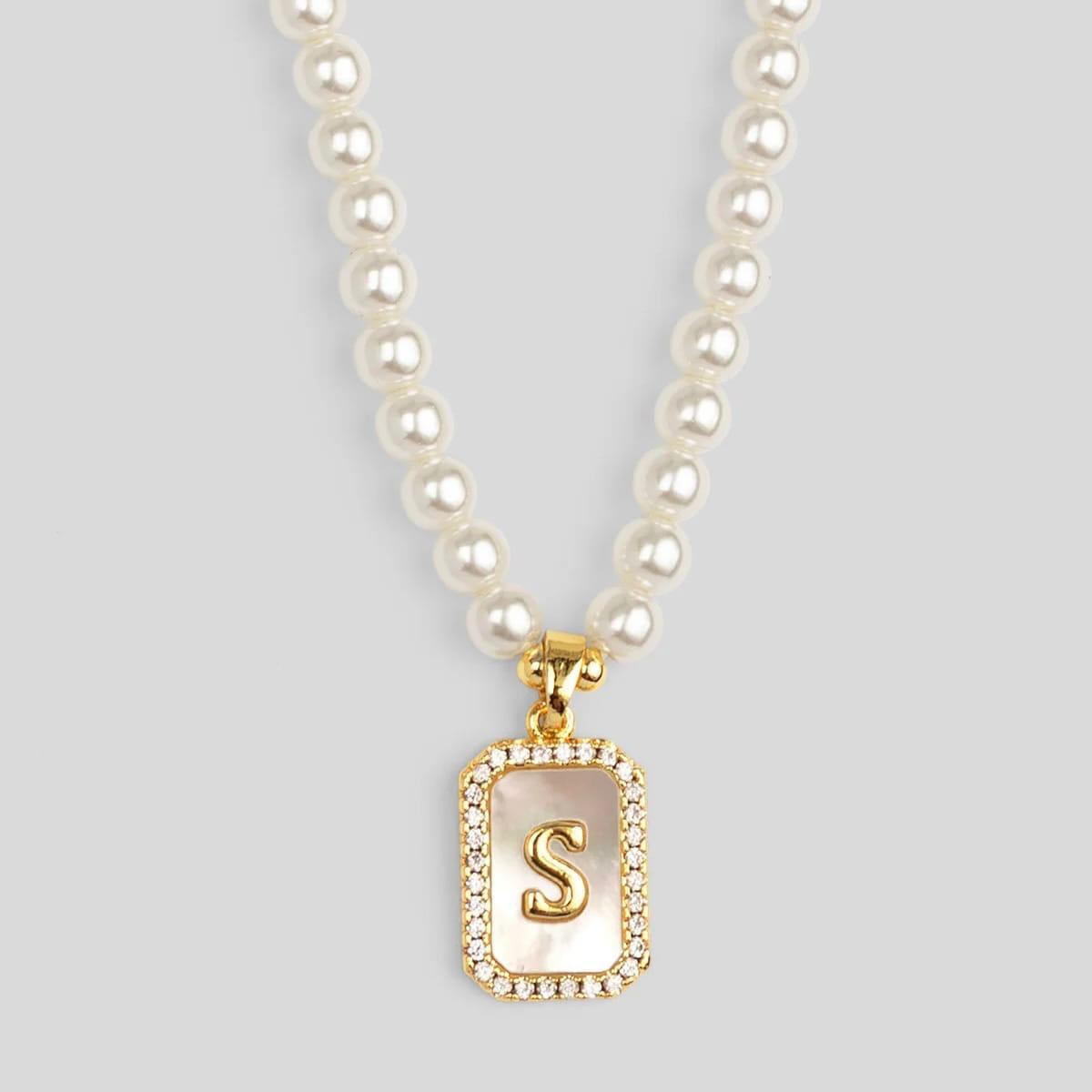 Pearl Initial Pendant Short Necklace
