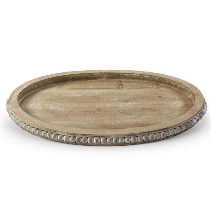 Bead Trimmed Wooden Oval Tray