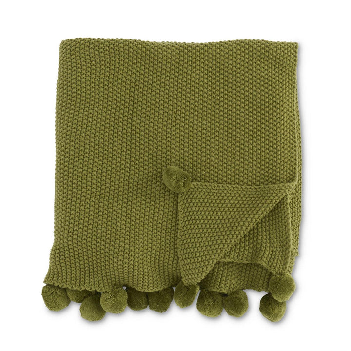 Pom Pom Trimmed Sage Green Throw