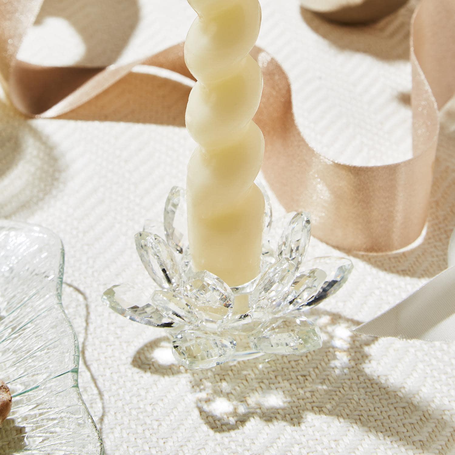 Lotus Flower Crystal Taper Candleholder