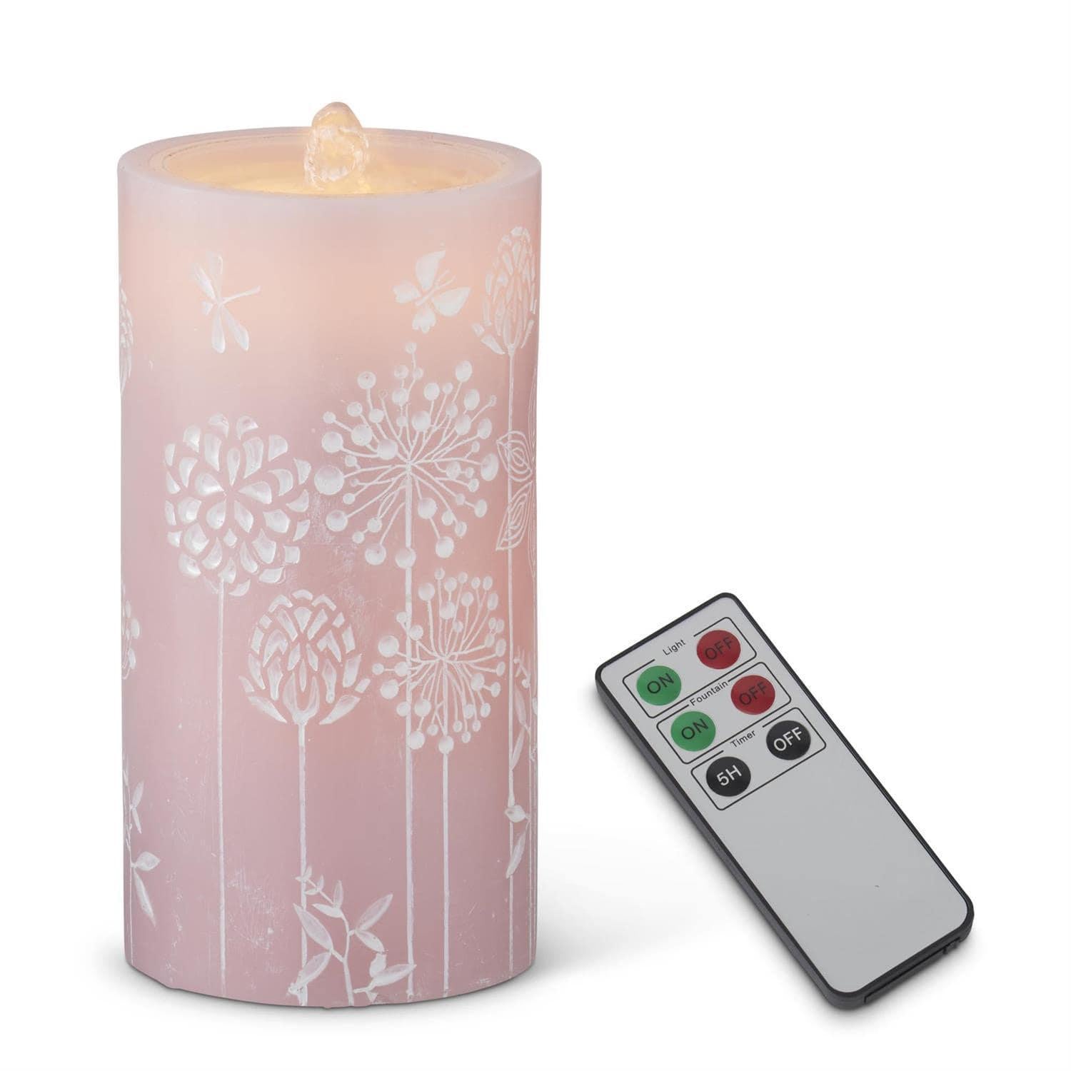 Flower Embossed LED Wax Pillar Fountain Candle