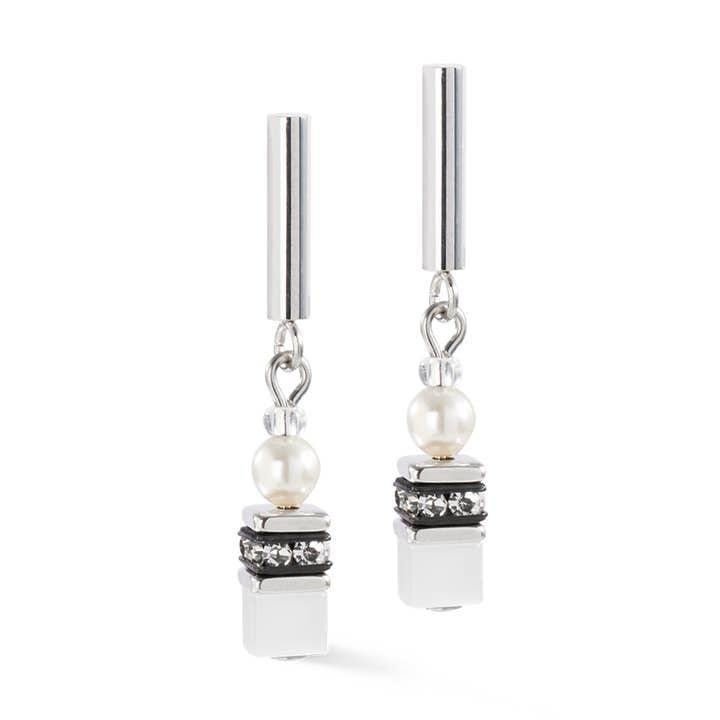 Geocube® Mini Fusion Pearls Silver-White Earrings