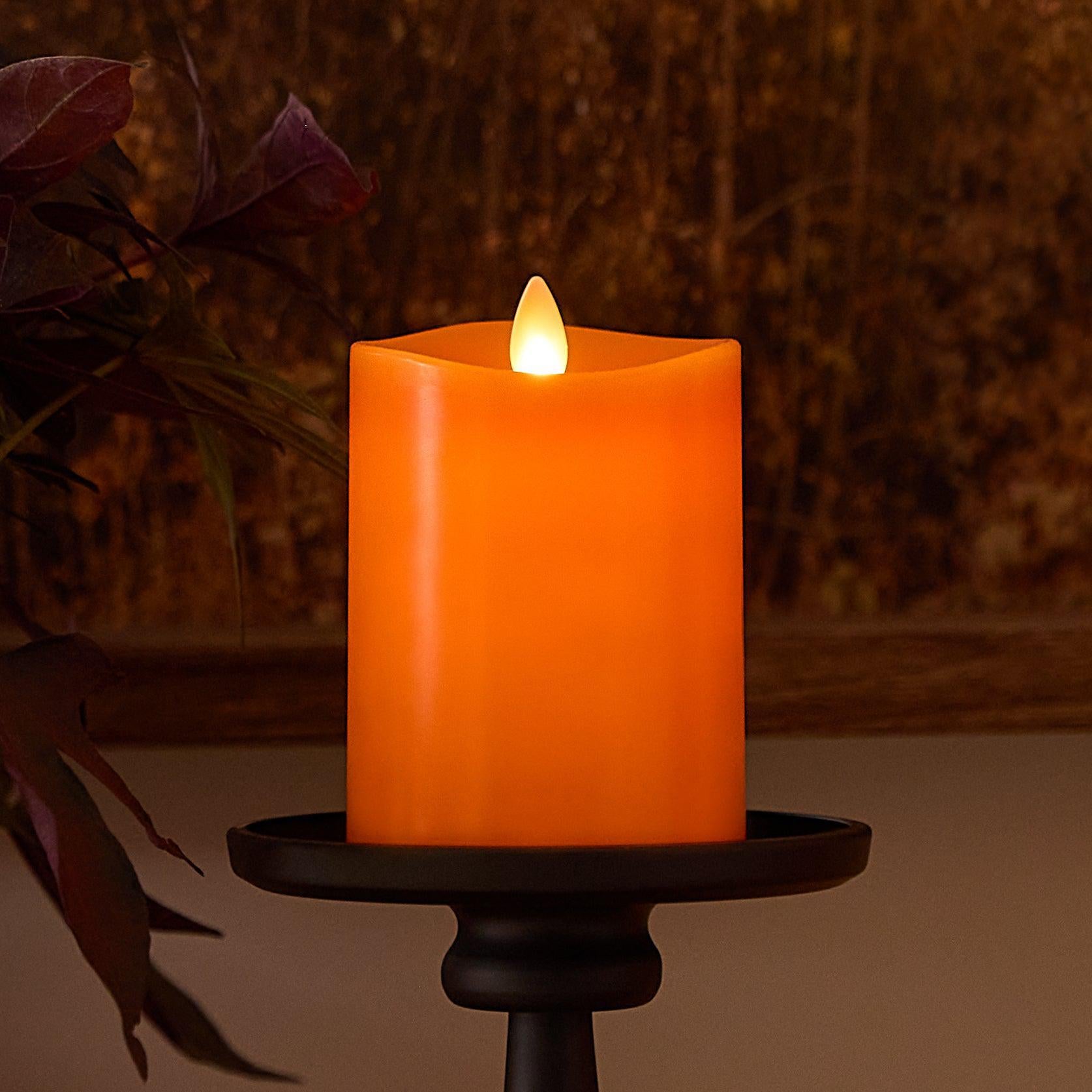 Russet Orange Wax Flameless Pillar Candle