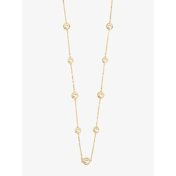 Half Pearl and Chain Magnet Long Necklace