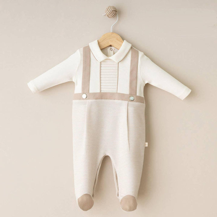 Cotton Elegant Boy Salopet Striped Footed Bodysuit