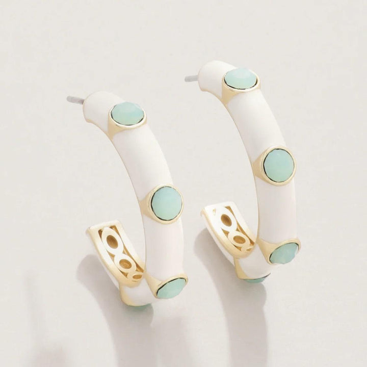 Clara Gem Sea Foam & Cream Hoop Earrings