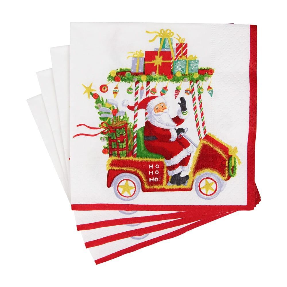 Santa's Golf Cart Paper Cocktail Napkin