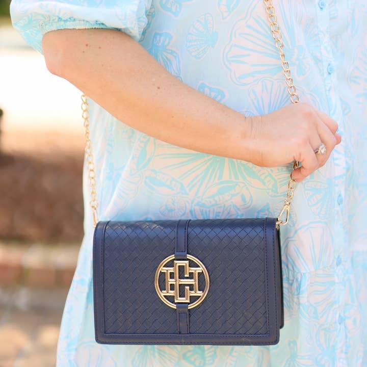 Cecilia Circle Logo Navy Handbag Woven