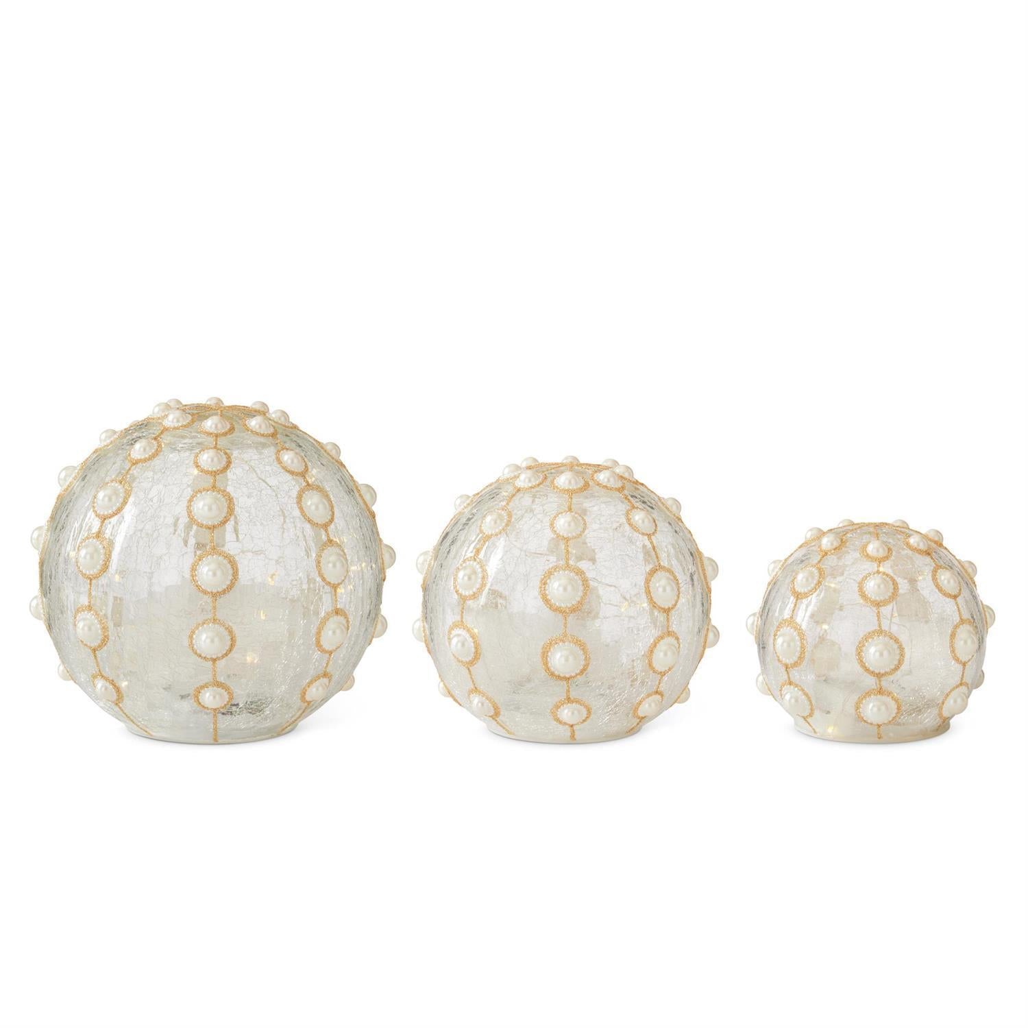 Clear Glass & Gold Glitter with Pearls LED Globes