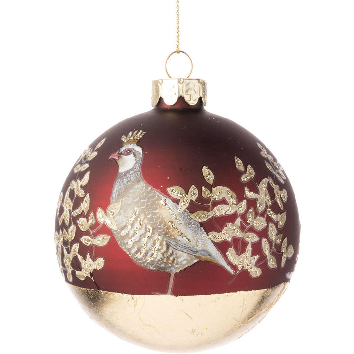 Glittered Partridge & Gold Leaf Ornament