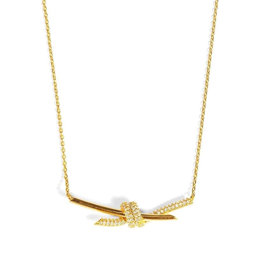 Pave Knotted Gold Pendant Necklace