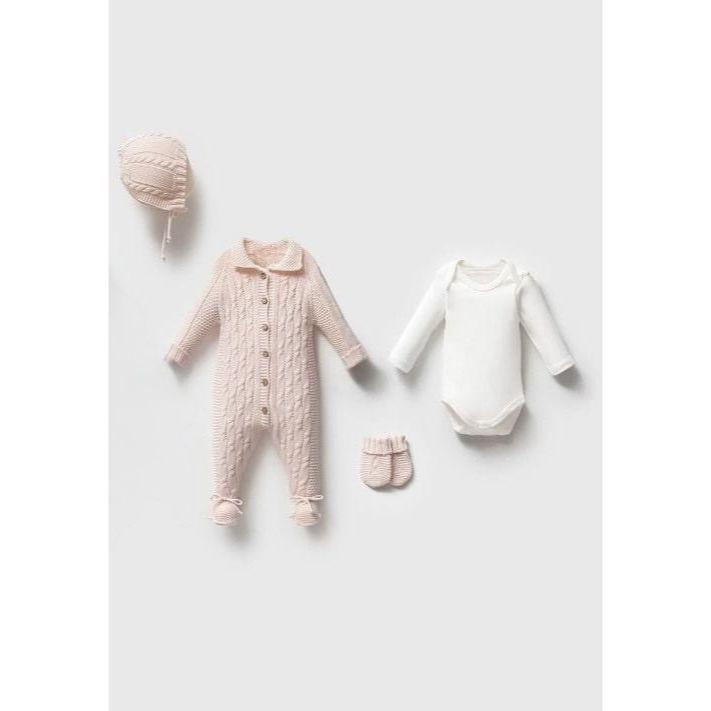 Pink Cable Knit Footed Romper Set