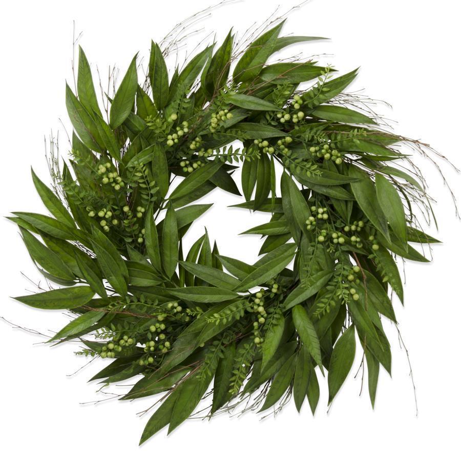 Willow Leaf Wreath with Green Berries