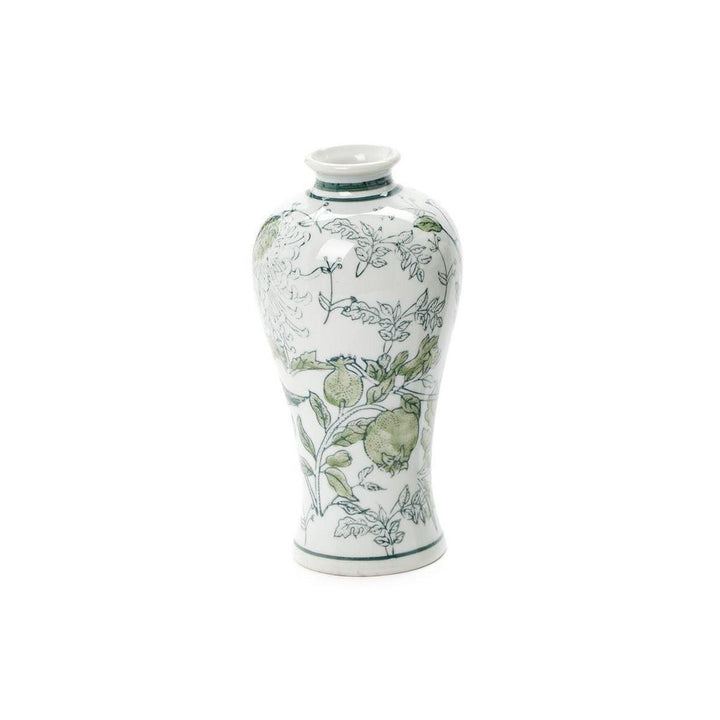 Primrose and Lotus Hand-Painted Green and White Chinoiserie Vase