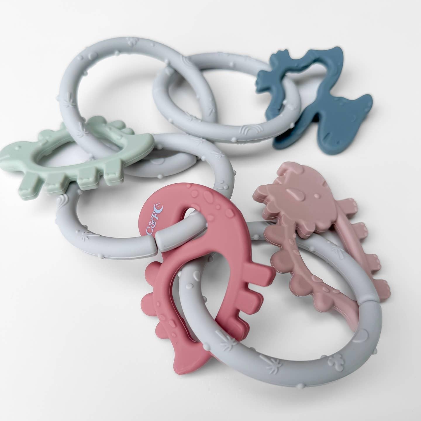 Pink Dino Silicone Teether Rings