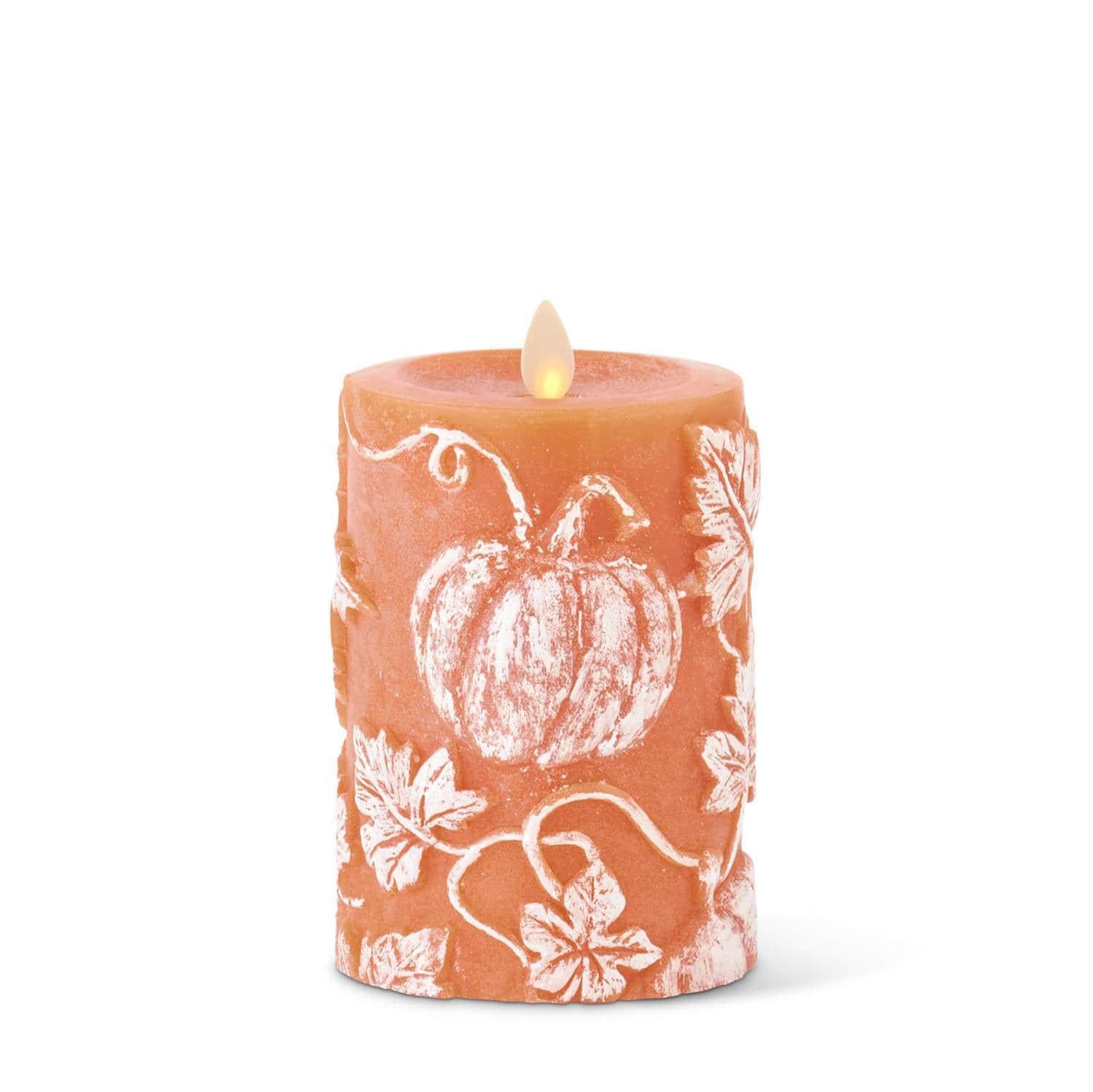 Orange Pumpkin Vine Wax Flameless Pillar Candle
