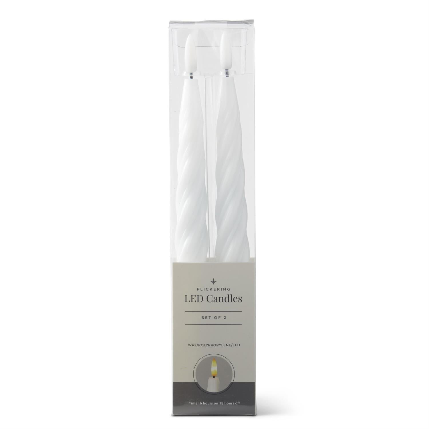 White Spiral LED Taper Candles