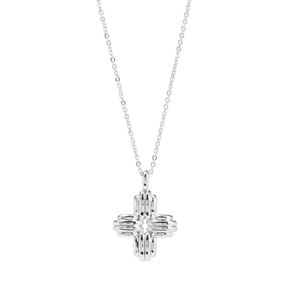 Silver Ridged Cross Pendant Necklace