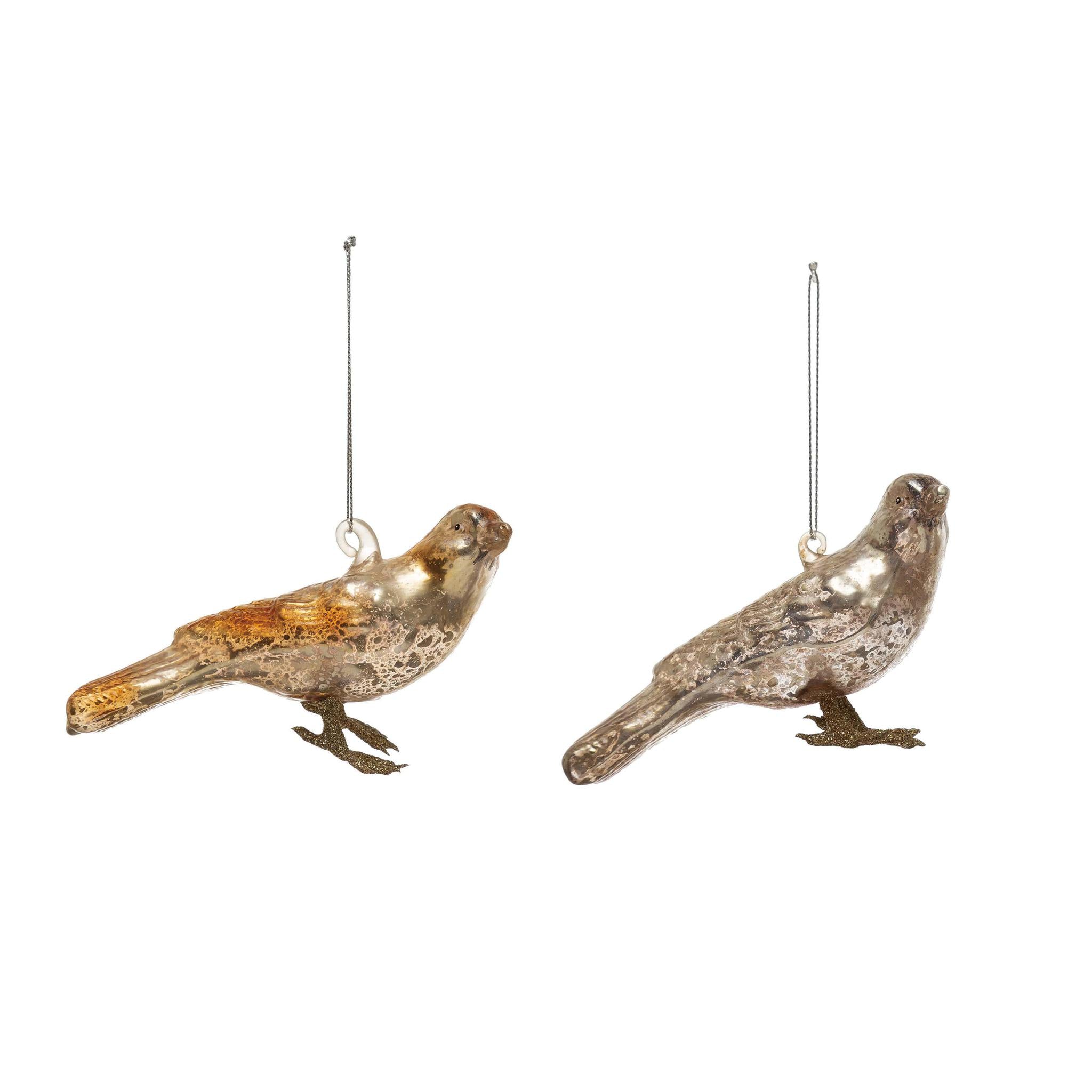 Hand-Painted Mercury Glass Bird Ornament