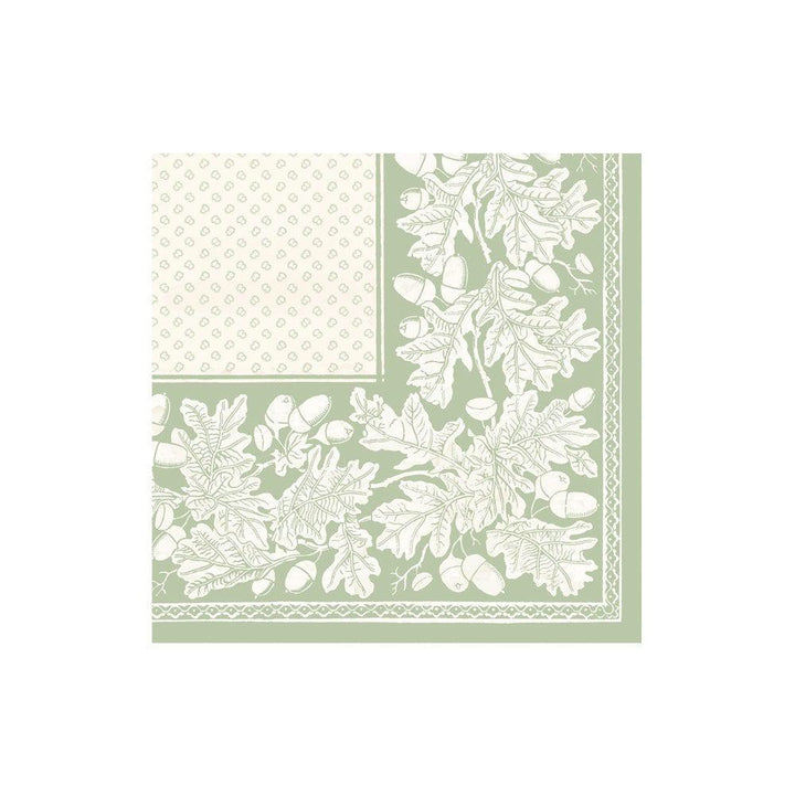 Sage Oak Leaves & Acorns Linen Cocktail Napkins