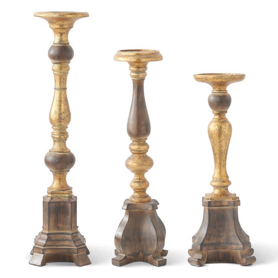 Antique Gold & Wood Tone Candleholders