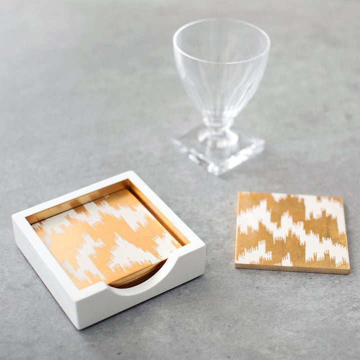 Modern Moiré Square Lacquer Coasters with Holder