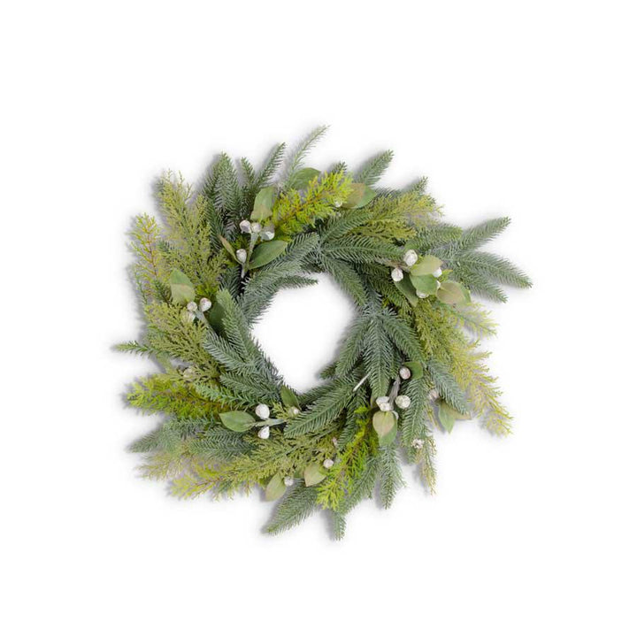 Mixed Pine with Cream Pods Wreath